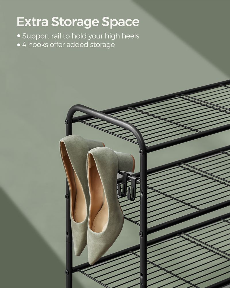 SONGMICS Shoe Rack with 4 Side Hooks, Holds 10 Pairs of Shoes 