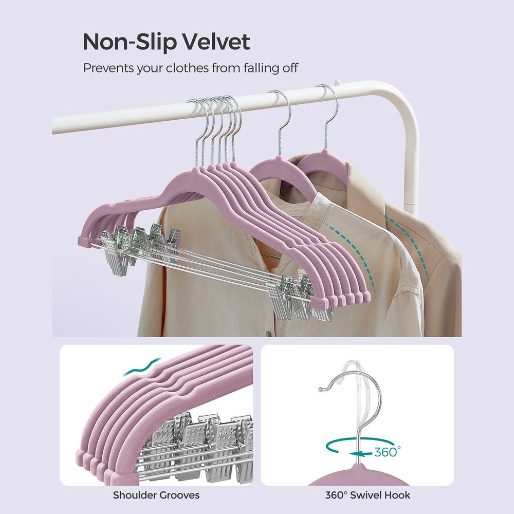 SONGMICS Velvet Pants Hangers with Adjustable Clips 