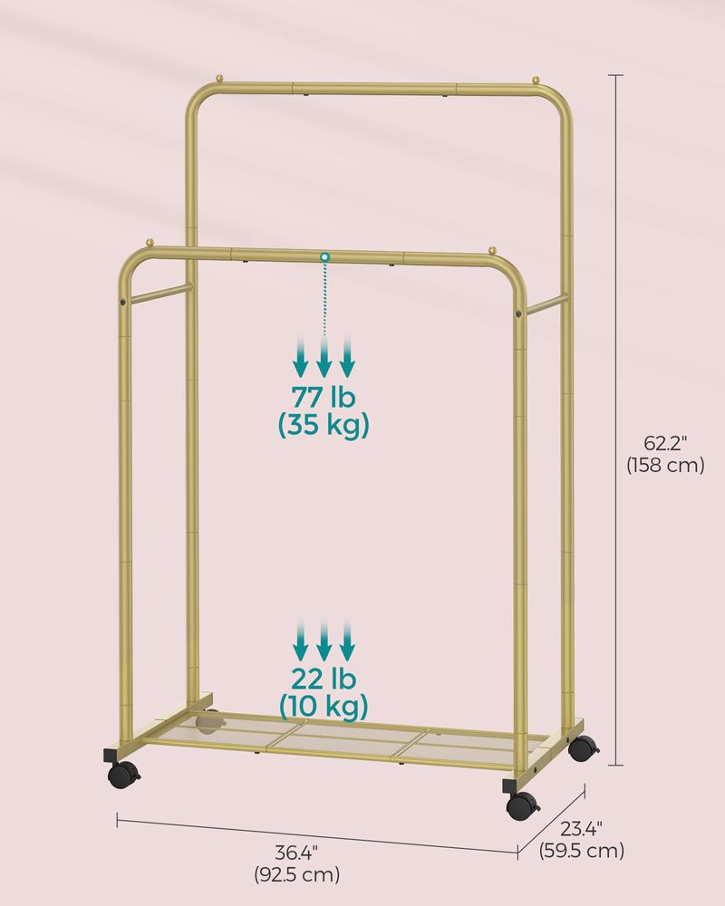 SONGMICS Clothes Rack with Wheels and Dense Mesh Storage Shelf 