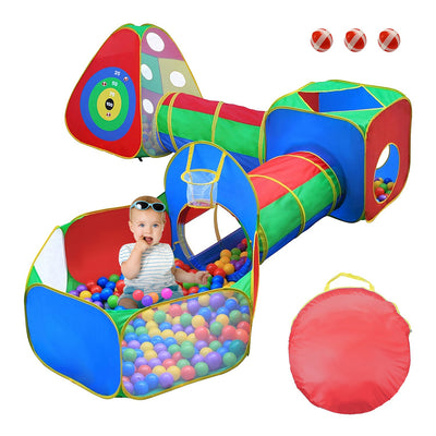 5Pcs Kids Ball Pit Tents Pop Up Playhouse w/ 2 Crawl Tunnel & 2 Tent For Boys Girls Toddlers Preschool Children Indoor Outdoor 