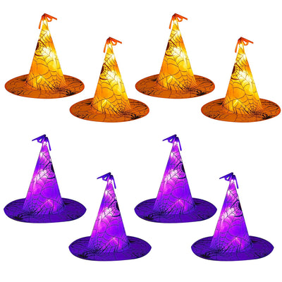 8 Pack 13FT Witch Hat Hanging String LED Light Halloween Decoration Battery Powered Remote Control 8 Lighting Modes Glowing Outdoor Indoor Halloween P 