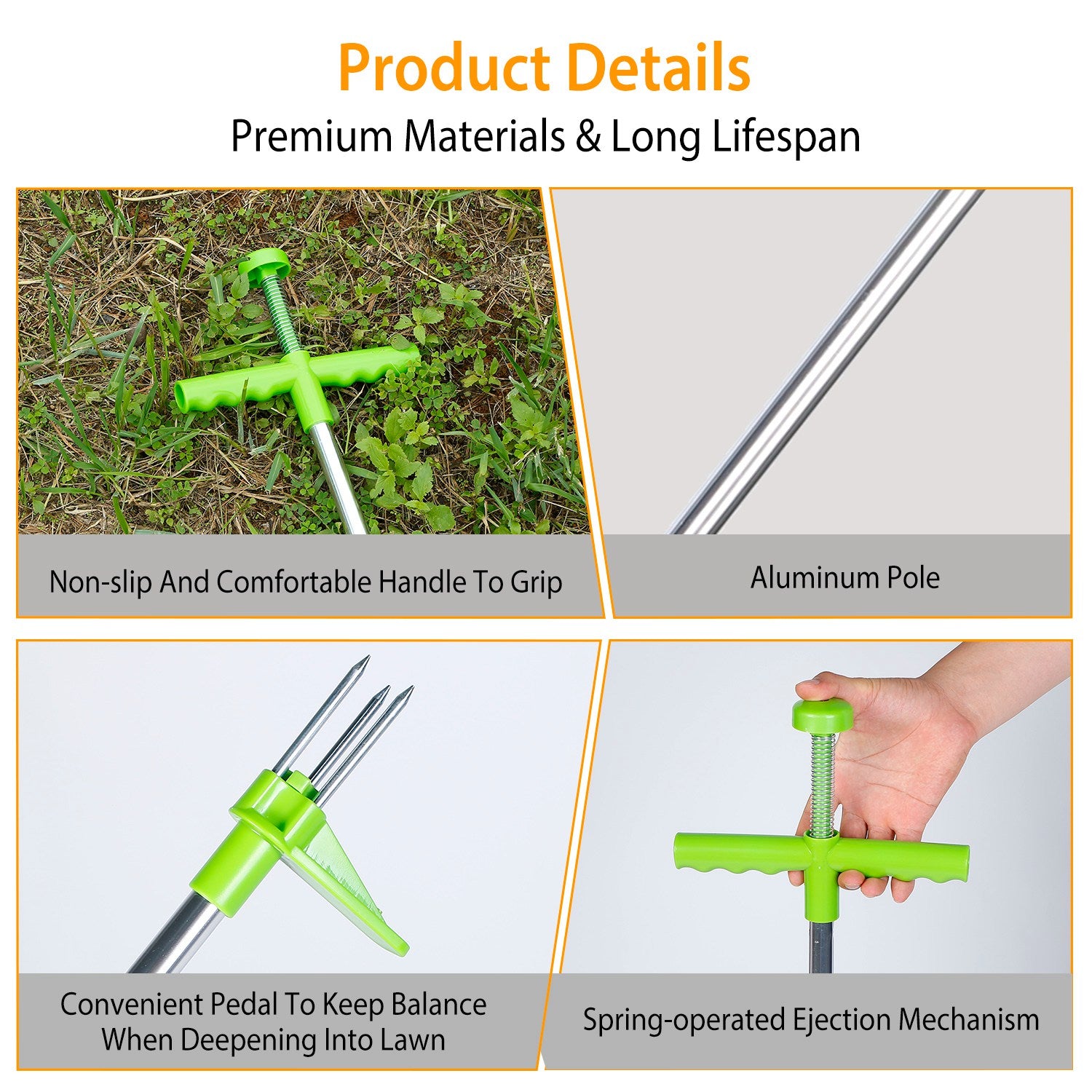 Weed Puller Twister Stand Up Root Removal Hand Tool 3 Claws Aluminum Grass Manual Remover 38.98in Long Handle w/ Foot Pedal