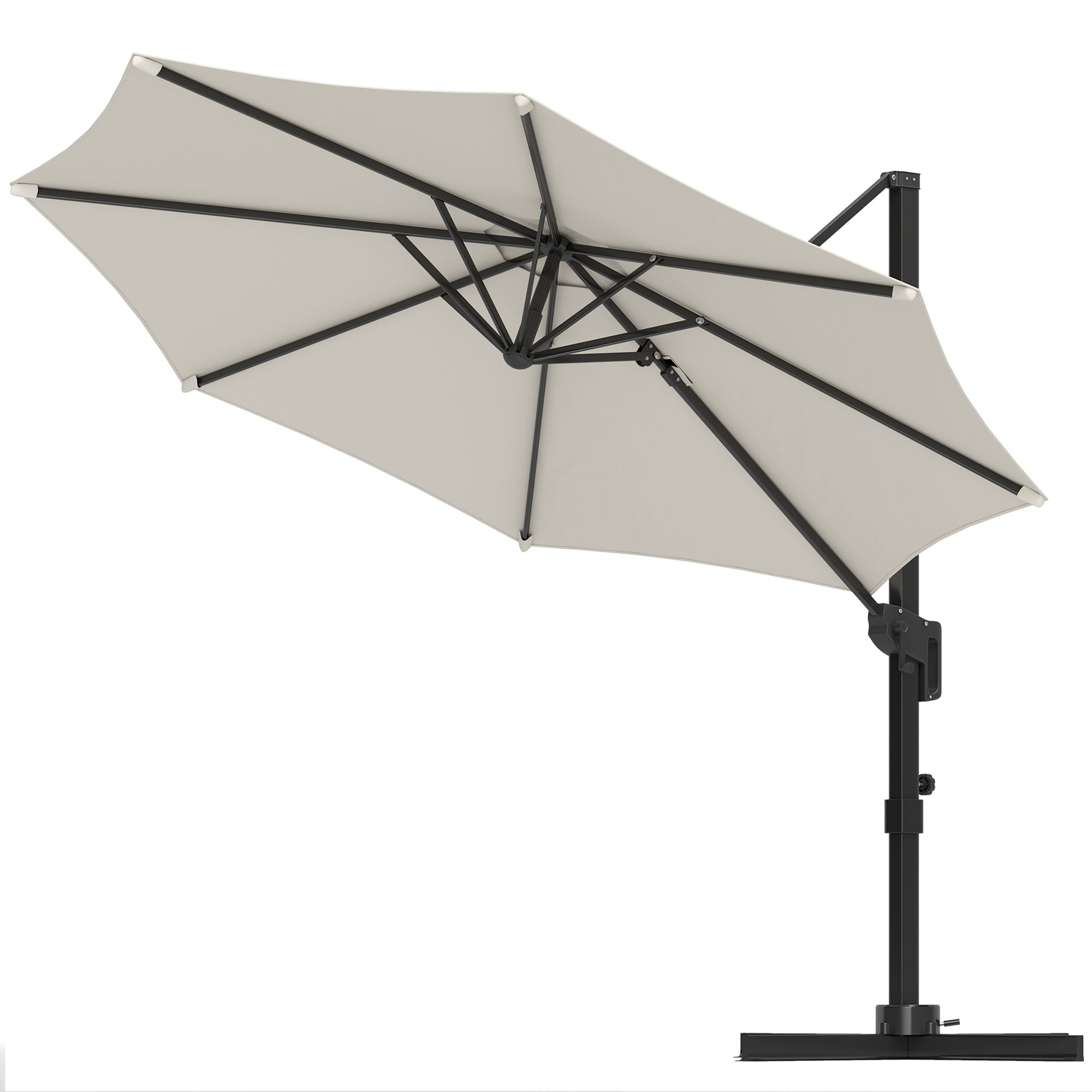 Outsunny 10' Offset Patio Umbrella Cantilever Umbrella with Aluminium Pole 360° Rotation and Tilt Adjustment, White 