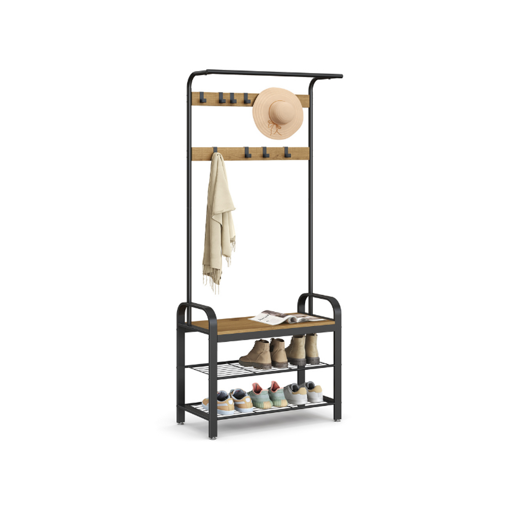 VASAGLE Industrial Coat Rack with Bench for Entryway 