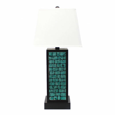 13 X 15 X 30.75 Black Metal With Teal Brick Pattern - Table Lamp 