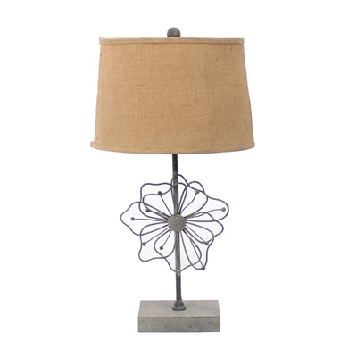 11 X 15 X 27.75 Tan Country Cottage With Blooming Flower Pedestal - Table Lamp 