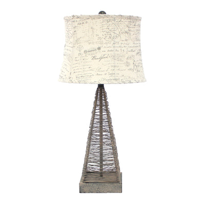 29" Gray Metal Geometric Bedside With White Text Drum Shade 