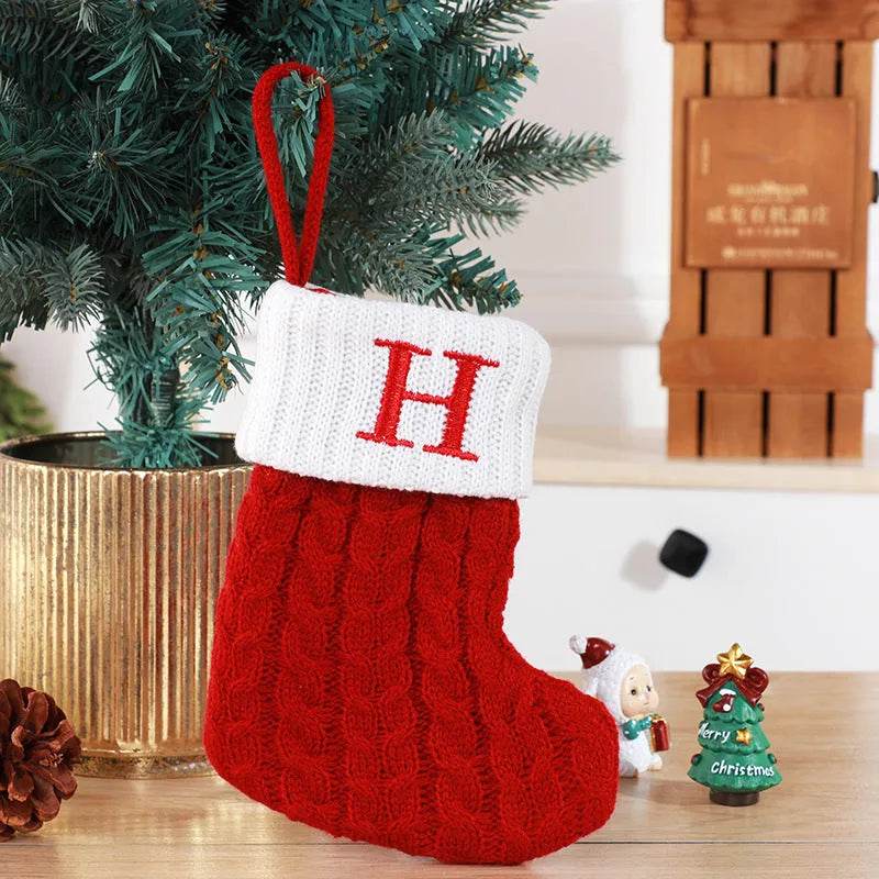 Cute Letters Christmas Stockings Decorative Creative Tree Pendant Wool Knitted Socks 