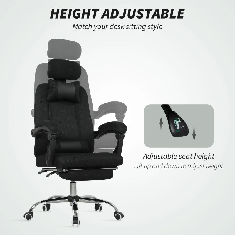 Ergonomic Executive High Back Office Chair with Footrest, Lumbar Support, Black