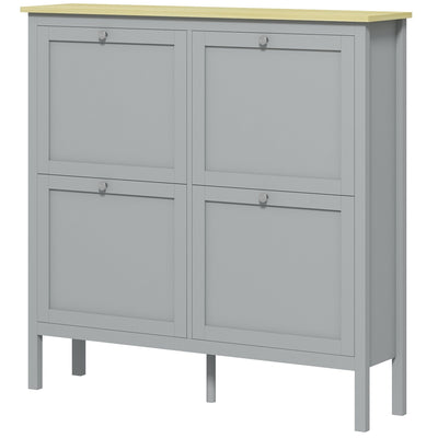 HOMCOM Entryway Shoe Storage Cabinet with 4 Flip Drawers, Adjustable Shelves, Narrow Shoe Cabinet for 20 Pairs of Shoes, Grey 