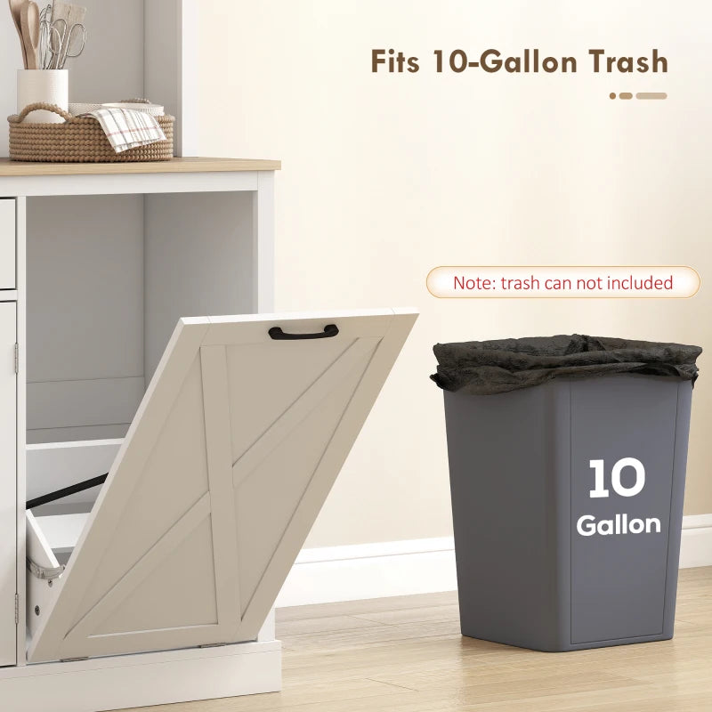 69" Pantry Cabinet with Charging Station, Kitchen Cabinet with Microwave Stand, Tilt-Out Trash Can Cabinet, White
