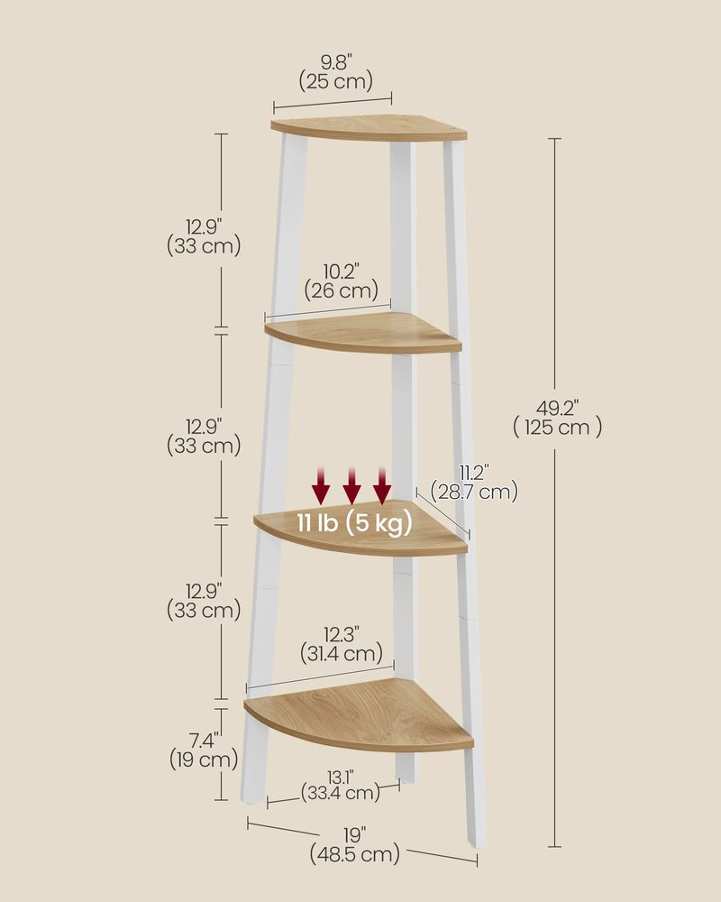 VASAGLE 4-Tier Corner Bookshelf 