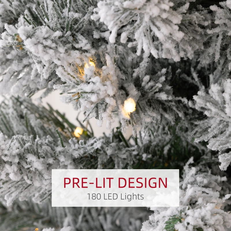 HOMCOM 5FT Prelit Pencil Christmas Tree with Warm White LED Lights, Slim Artificial Snow Flocked Xmas Tree with Metal Base 