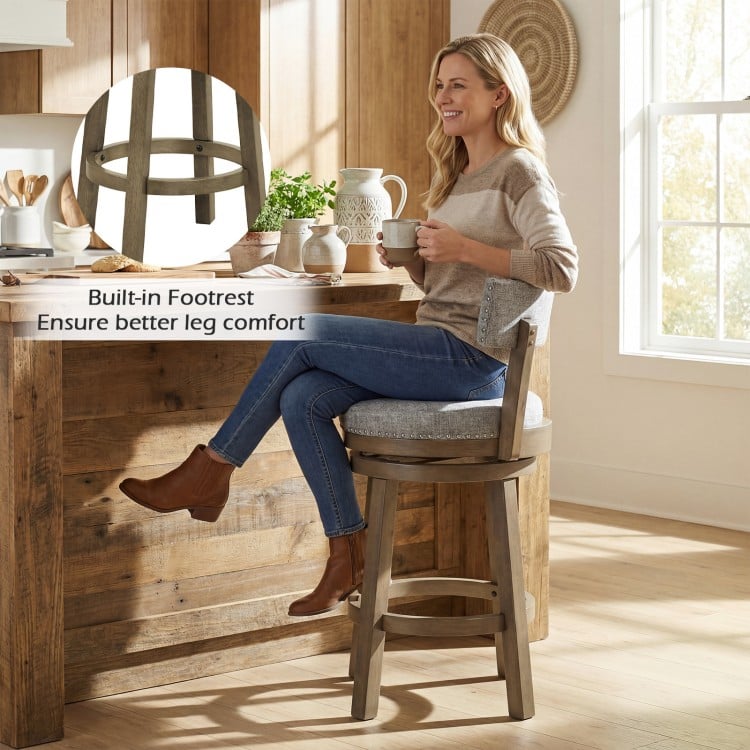27/31 Inch Swivel Bar Stool with Upholstered Back Seat and Footrest-27 inches
