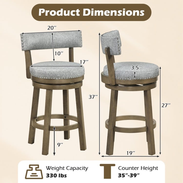 27/31 Inch Swivel Bar Stool with Upholstered Back Seat and Footrest-27 inches