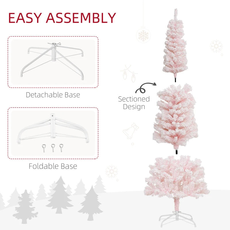 HOMCOM Flocked Pencil Christmas Tree with Realistic Branch Tips, Folding Metal Stand, Multicolor 