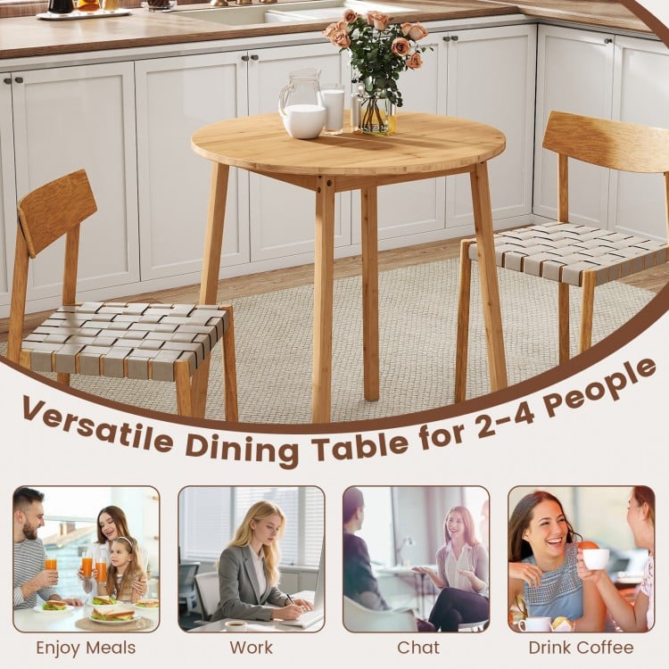 27.5 Inch Round Bamboo Dining Table for 2-4 Person-Natural