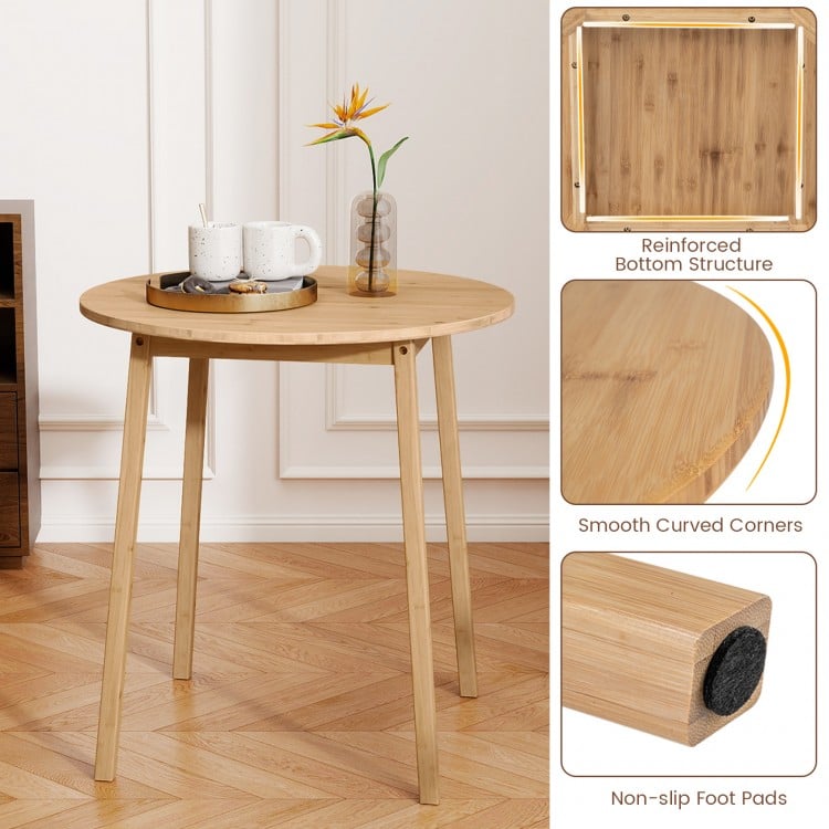 27.5 Inch Round Bamboo Dining Table for 2-4 Person-Natural