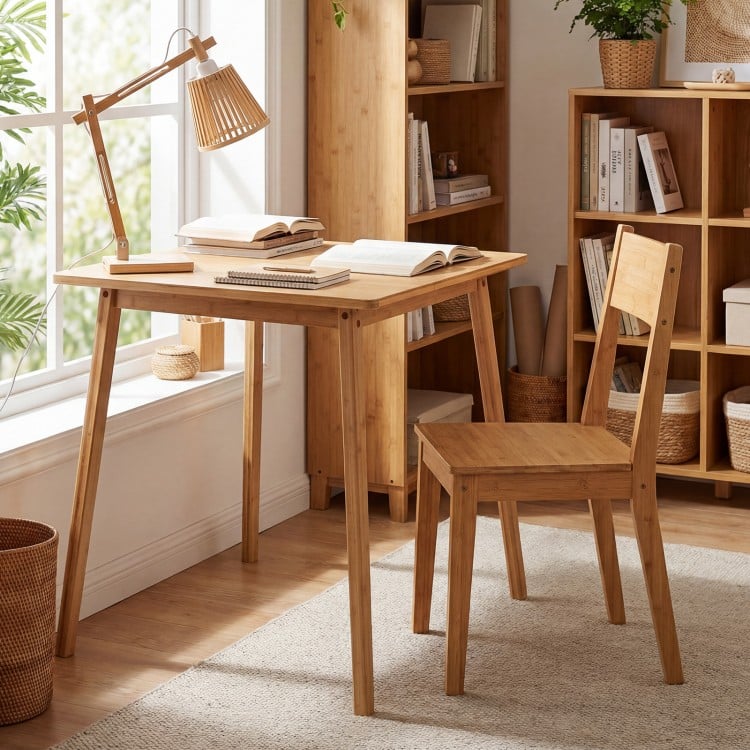 27.5 Inch Square Bamboo Dining Table for 2-4 People-Natural