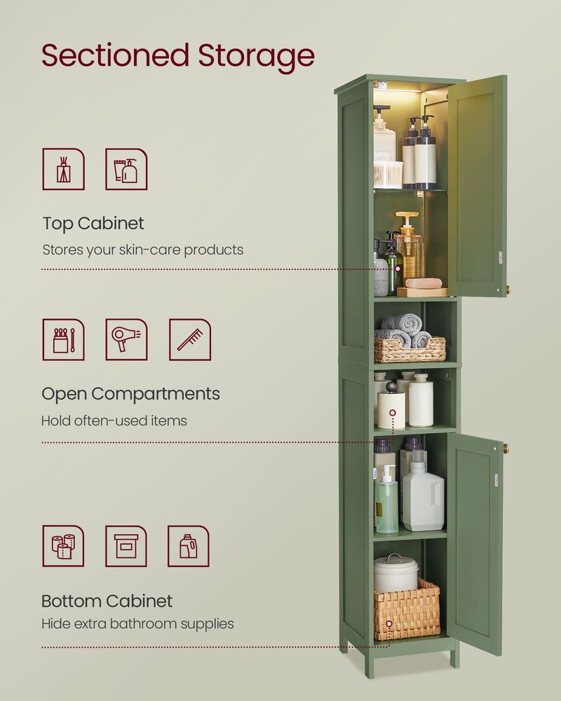 VASAGLE Tall Bathroom Cabinet with Lights 