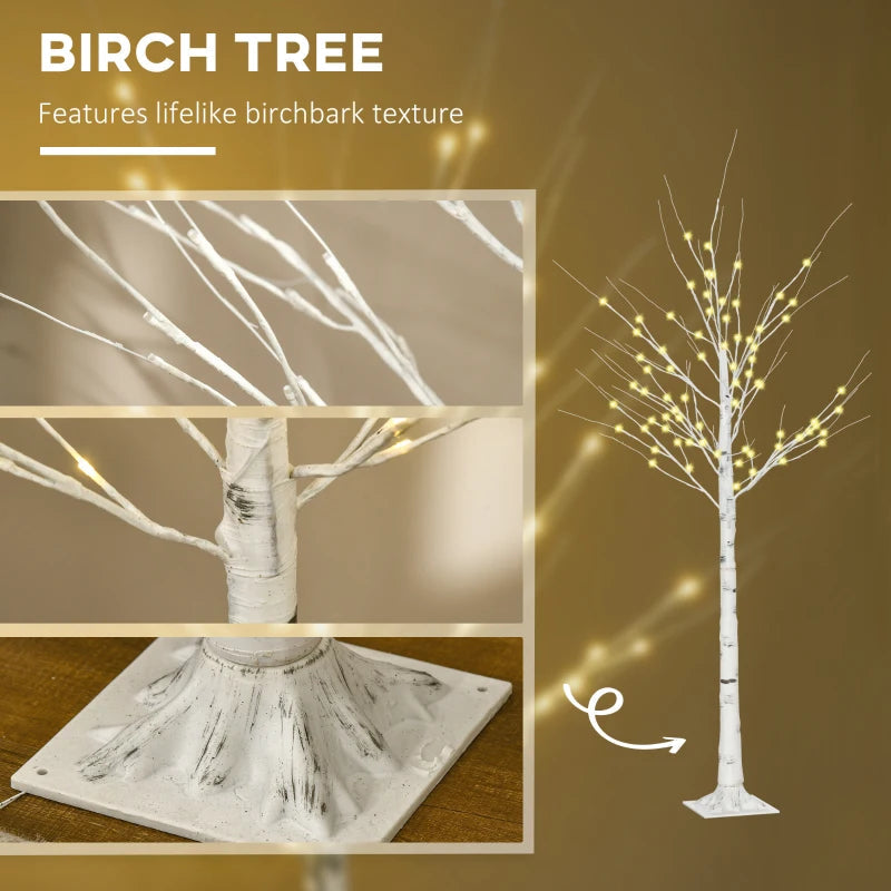 Outsunny Garden Birch Tree Light with 58 Warm LED Lights and 8 Modes, DIY Artificial Lamp for Indoor & Outdoor Parties 