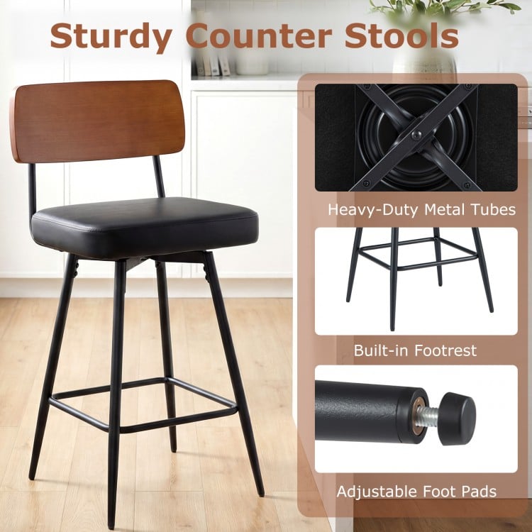 27 Inch Padded Counter Barstools Set of 2 with Metal Legs-Black