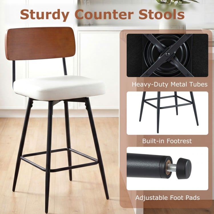 27 Inch Padded Counter Barstools Set of 2 with Metal Legs-White