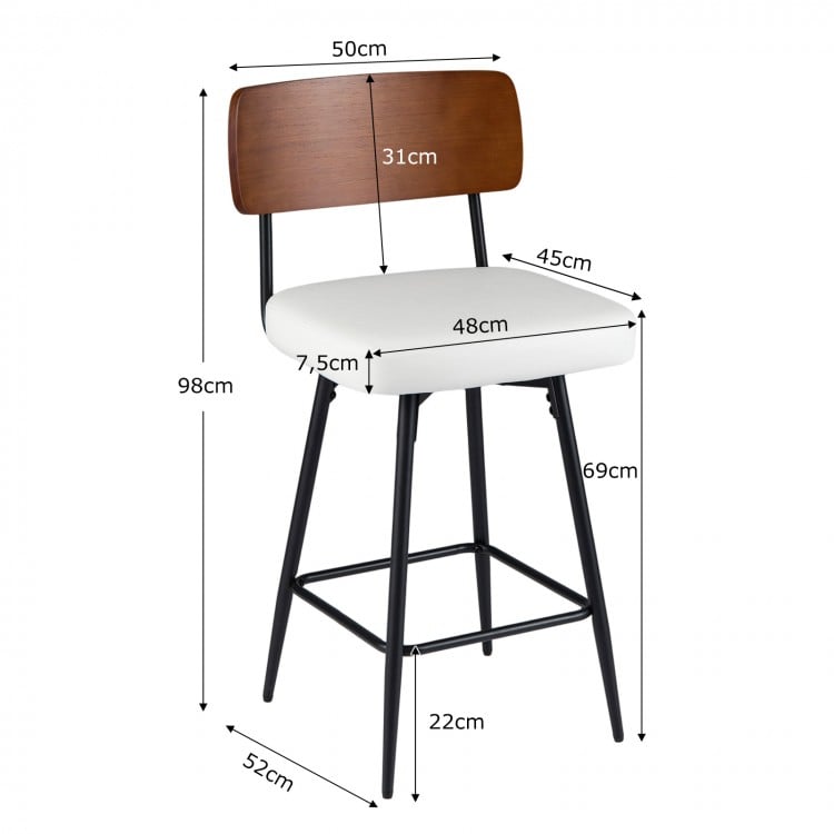 27 Inch Padded Counter Barstools Set of 2 with Metal Legs-White