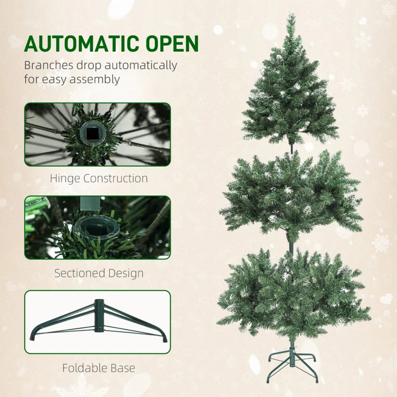 HOMCOM 6ft Frosted Pre-Lit Christmas Tree – Full Spruce with Dual Colour LED Lights, Hinged Design, Easy Assembly 