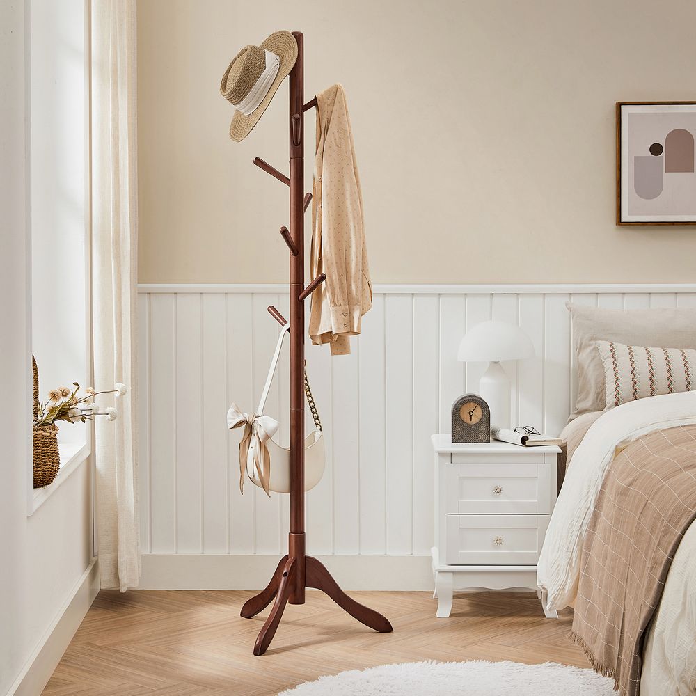 VASAGLE Solid Wood Coat Rack with 8 Hooks 