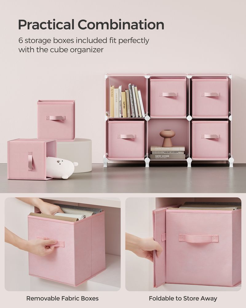 SONGMICS Cube Storage Organizer with Storage Boxes, Set of 6 