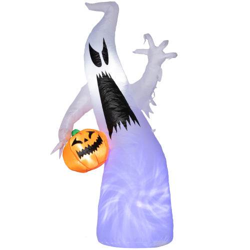 HOMCOM 5.9 Halloween Inflatable Outdoor Decoration Ghost With Pumpkin, Blow Up LED Yard Decor For Garden, Lawn, Party, Holiday, Waterproof 