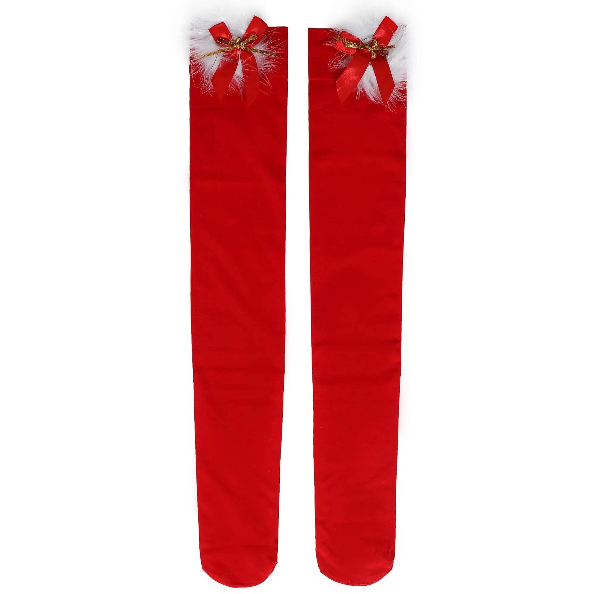 Thickened Women's Red Long Bow Christmas Stockings 
