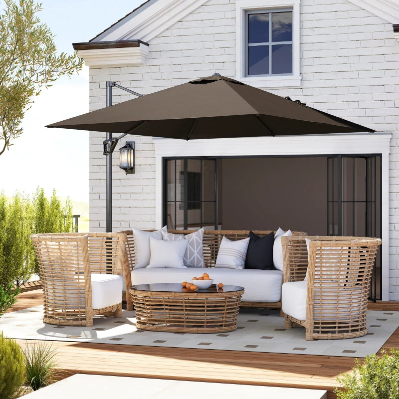 8'x8' Square Patio Hanging Offset Umbrella, Outdoor Cantilever Parasol w/ Cross Base, Tan