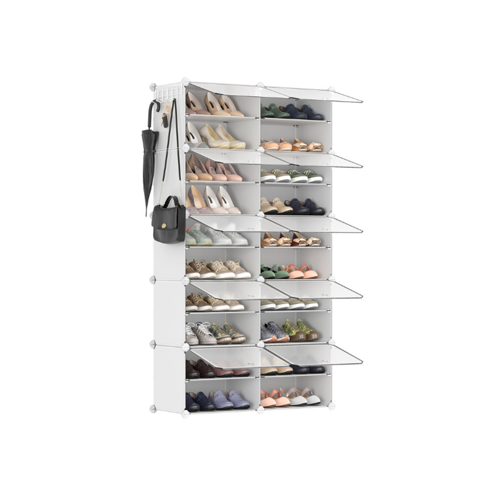SONGMICS Cubes Plastic Shoe Rack with Doors, Holds Up to 16 to 48 Pair of Shoes 