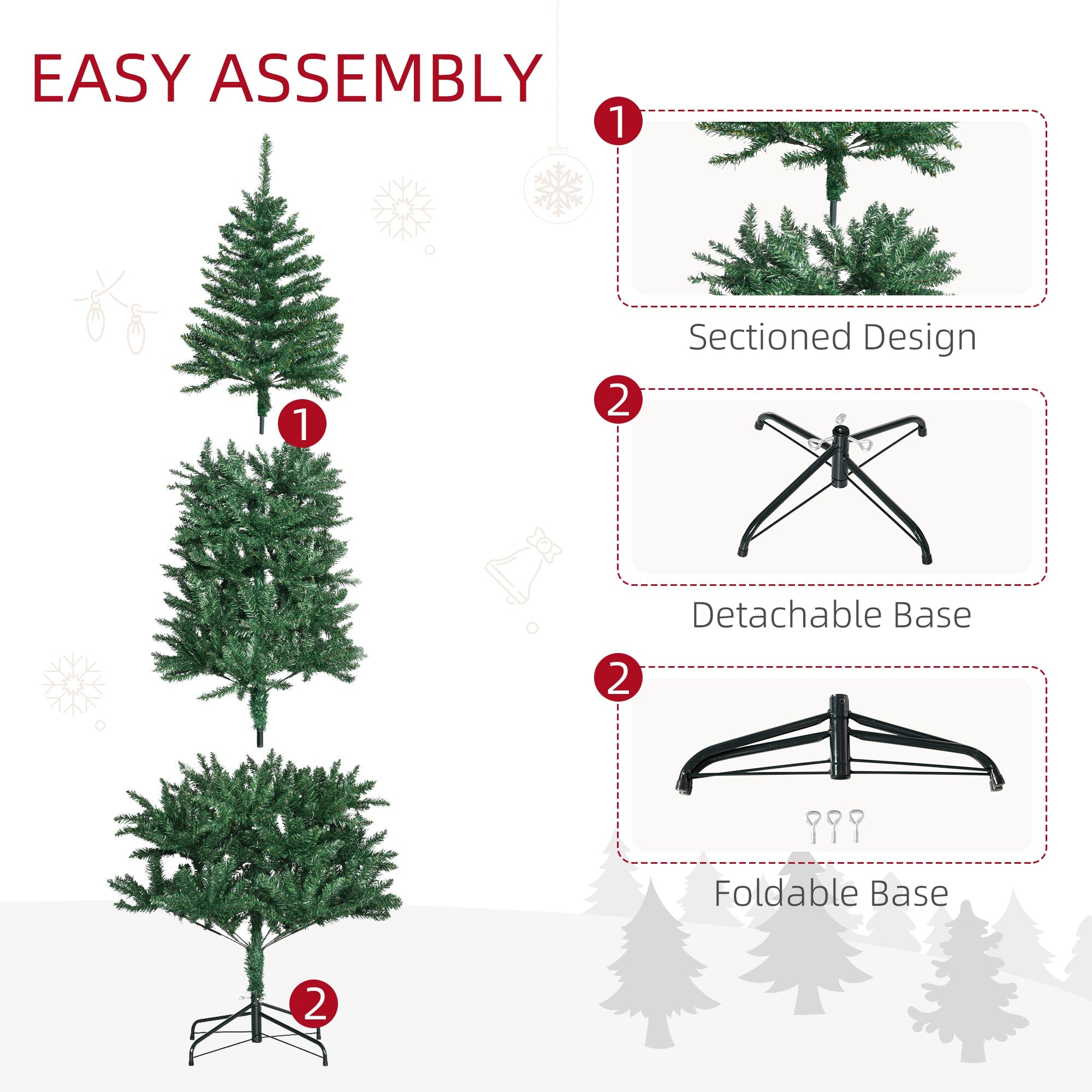 HOMCOM 7ft Artificial Christmas Tree, Xmas Tree with Metal Stand and 865 Branch Tips, Holiday Decoration, Green 