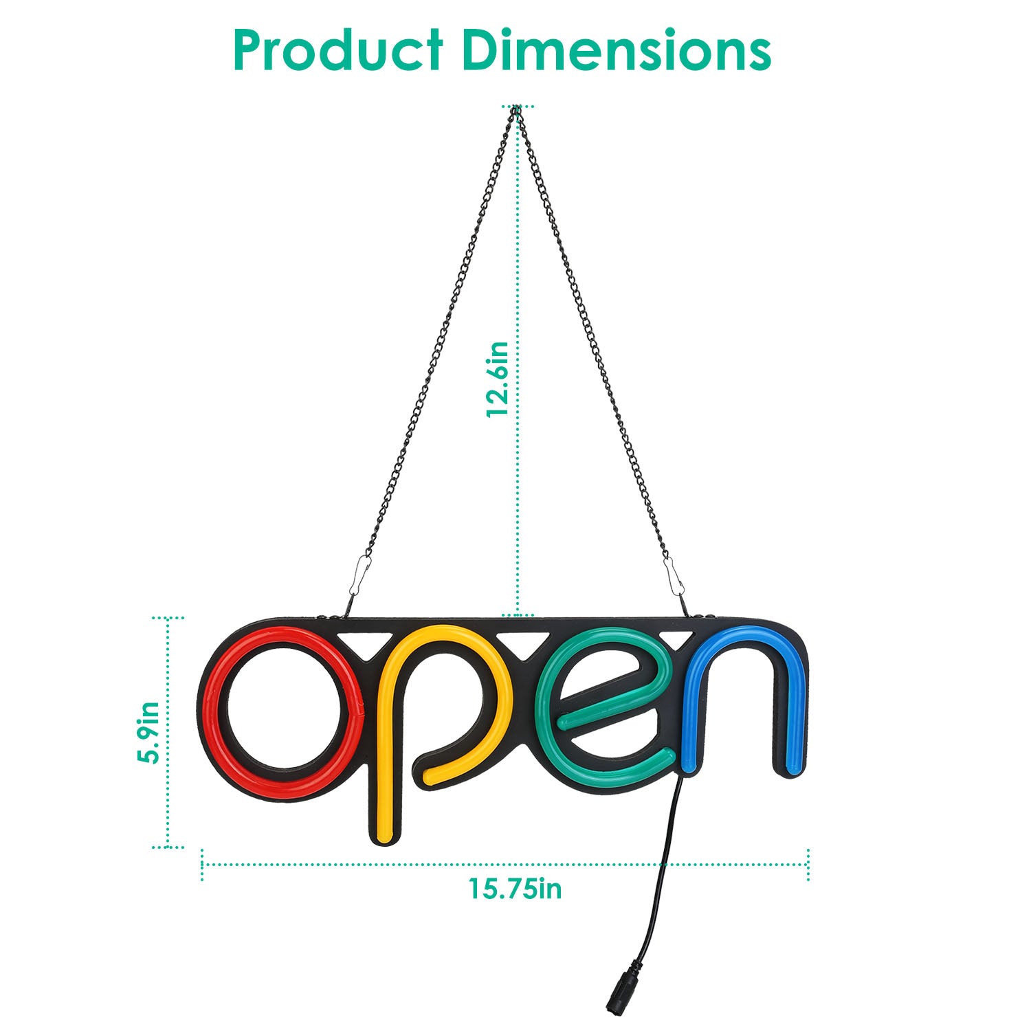 Neon Open Sign Light 15.75x6in Business Store Café Restaurant Bar Salon Commercial Lighting 