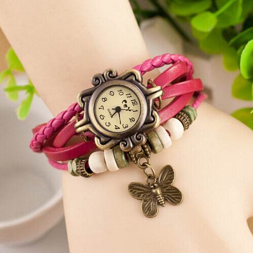 Cowhide winding bracelet watch 