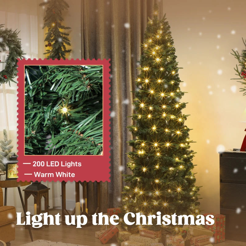 HOMCOM 7FT Prelit Pop Up Artificial Christmas Tree, Collapsible Green Xmas Tree with Warm White LED Lights and Metal Stand 