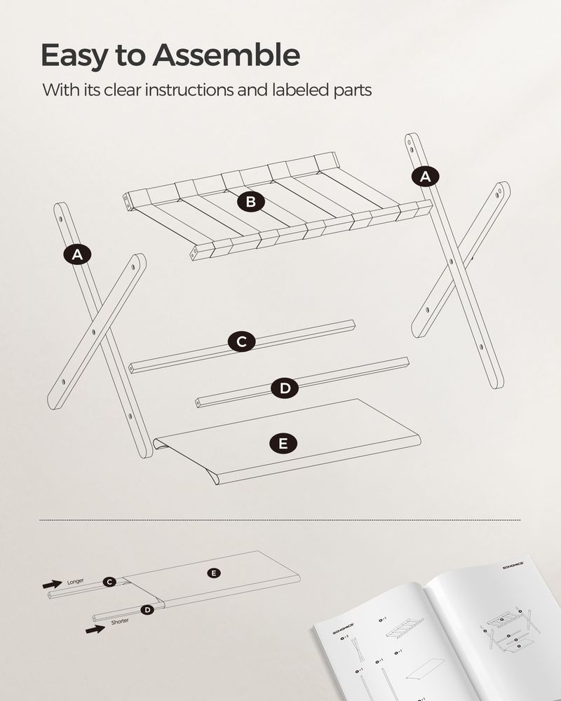 SONGMICS Folding Suitcase Stand with Storage Shelf 