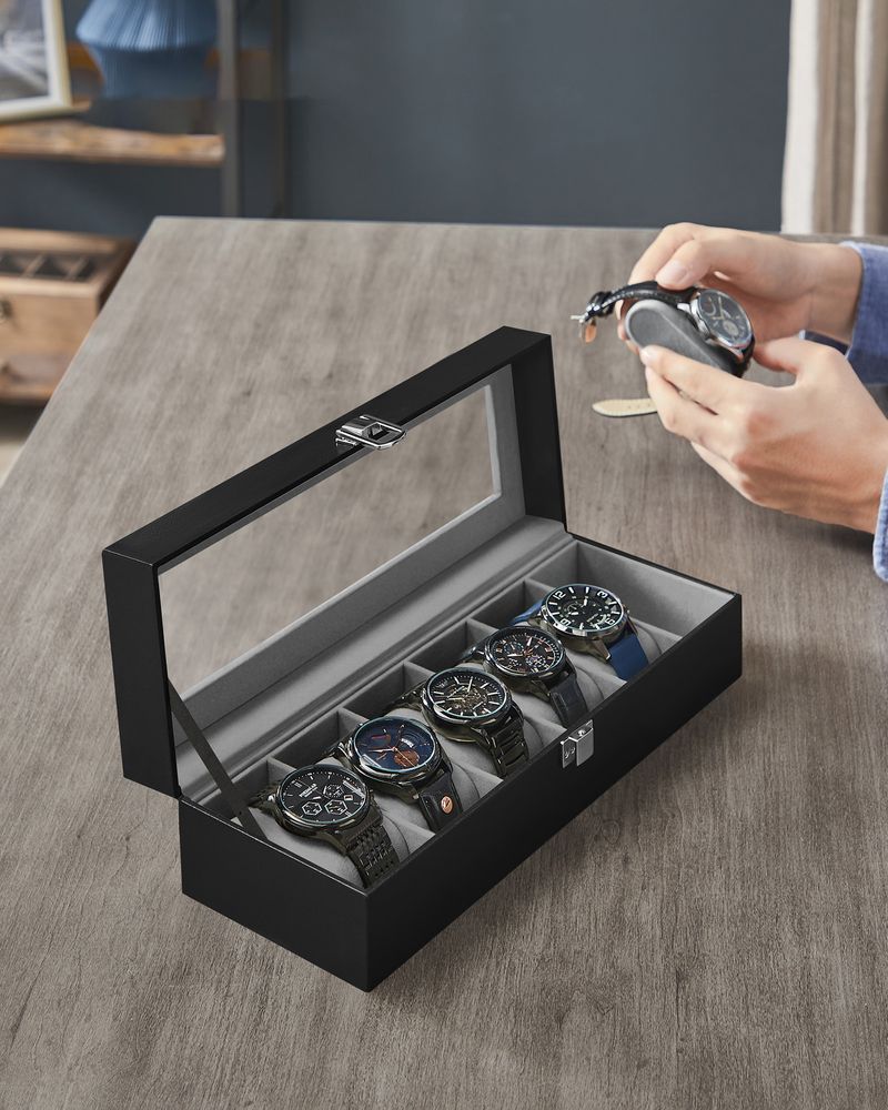 SONGMICS 6 & 12-Slot Watch Box with Large Glass Lid 