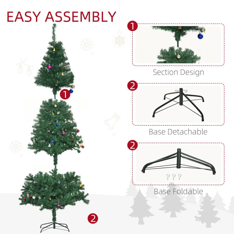 HOMCOM Green Artificial Christmas Tree with Ornaments, Holiday Xmas Decoration for Home, Office & Party 
