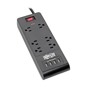 Tripp Lite Surge Protector Power Strip 6-Outlets 4 USB Ports 6ft Cord Black - 6 x NEMA 5-15R, 4 x USB - 1875 VA - 900 J - 120 V AC Input