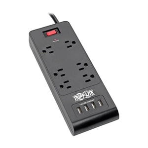 Tripp Lite Surge Protector Power Strip 6-Outlets 4 USB Ports 6ft Cord Black - 6 x NEMA 5-15R, 4 x USB - 1875 VA - 900 J - 120 V AC Input 