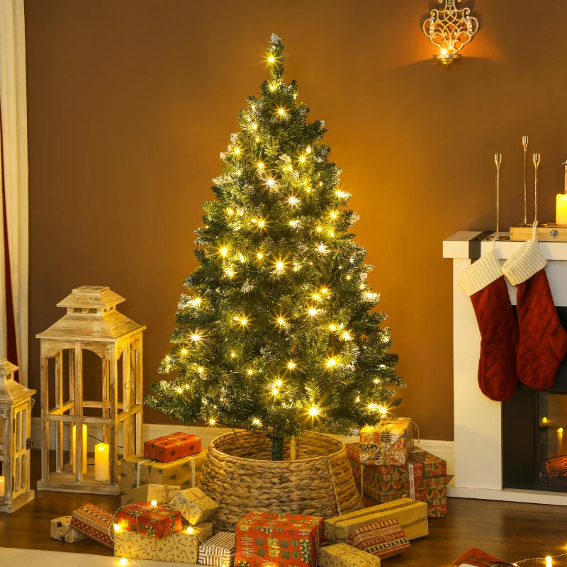 HOMCOM 6ft Frosted Pre-Lit Christmas Tree – Full Spruce with Dual Colour LED Lights, Hinged Design, Easy Assembly 