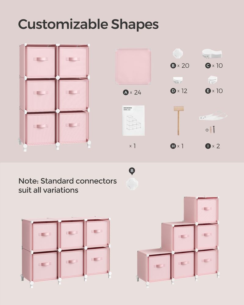 SONGMICS Cube Storage Organizer with Storage Boxes, Set of 6 