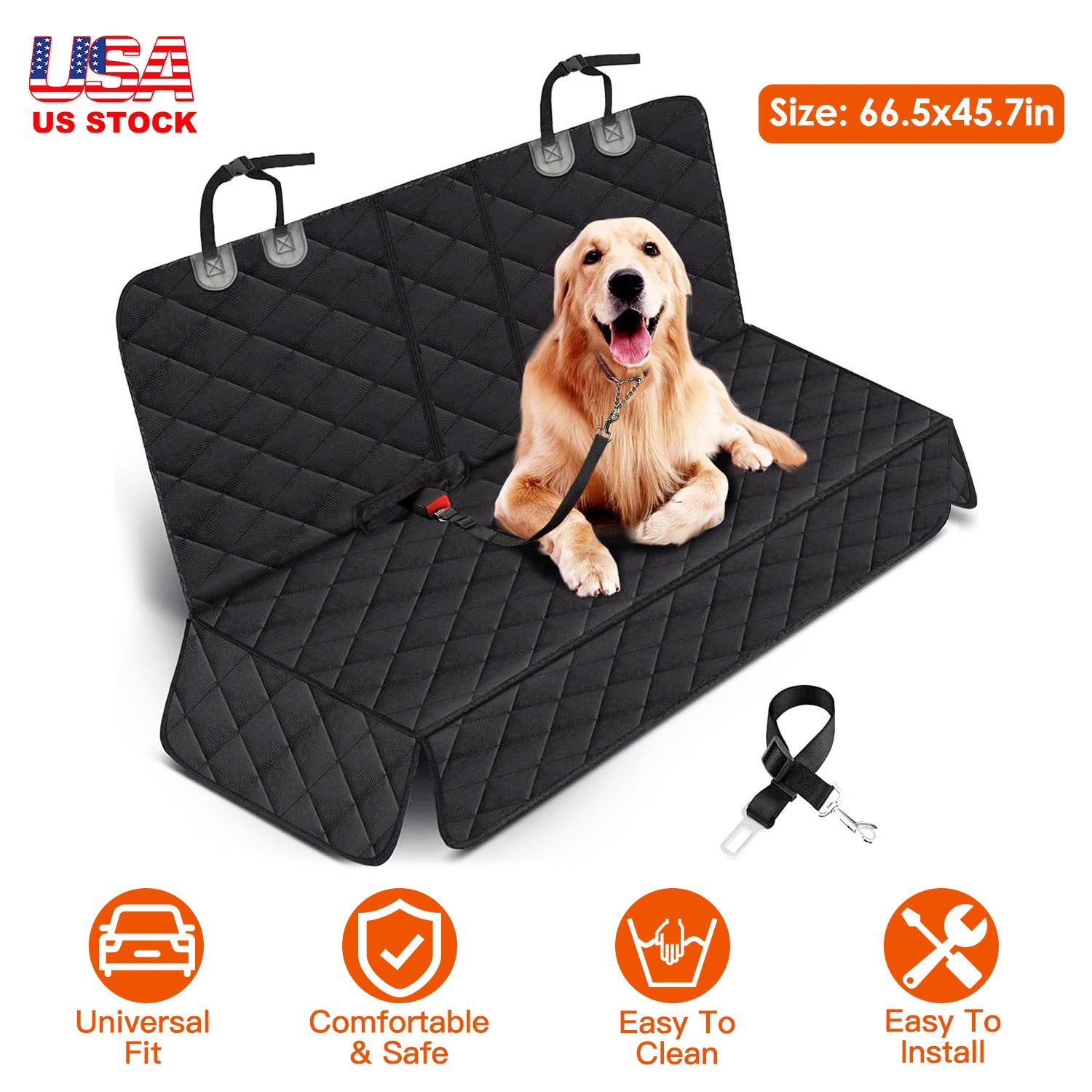 Dog Car Seat Cover Waterproof Scratchproof Pet Car Rear Protector Mat Pet Back Seat Cover with Dog Seat Belt for Car Truck SUV