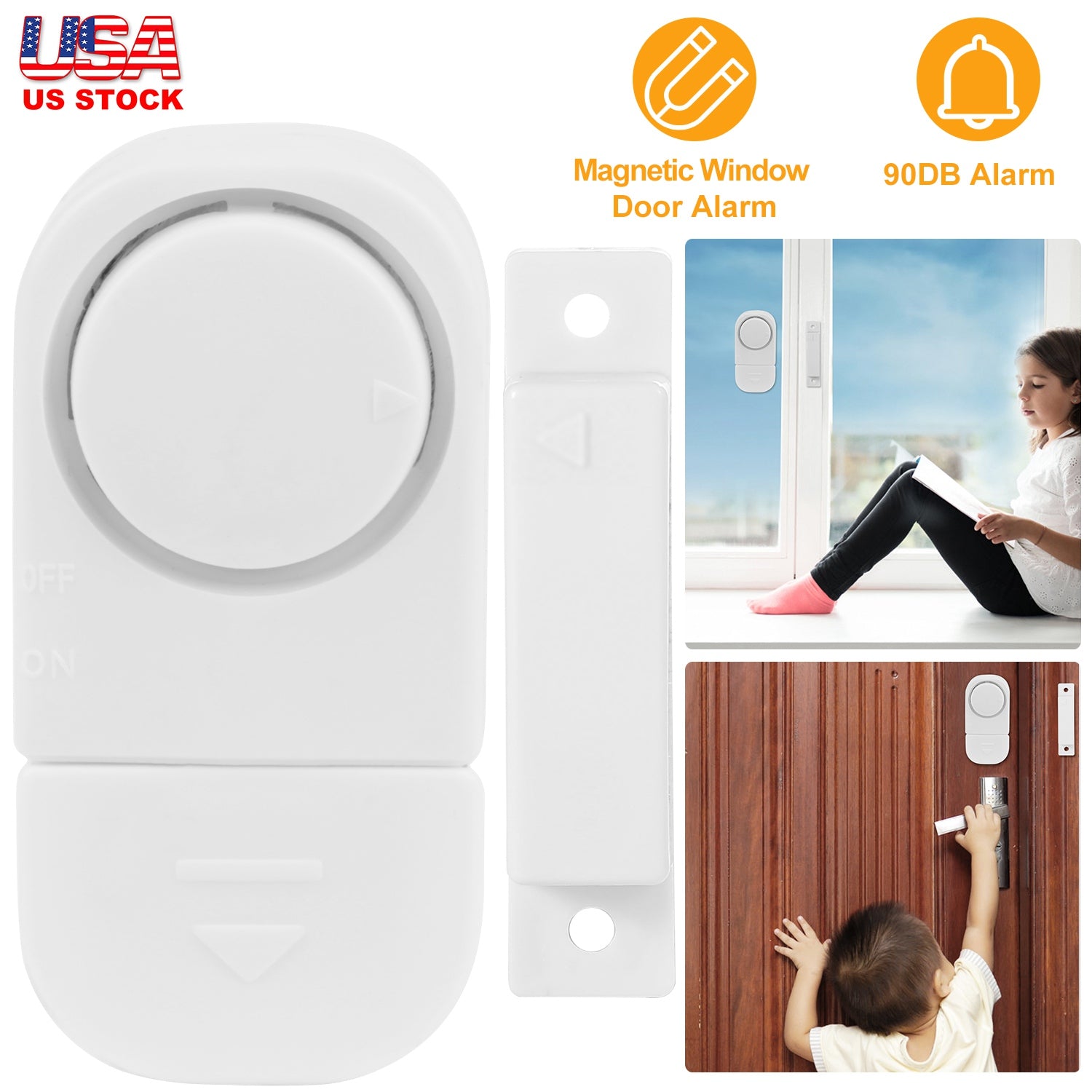 Wireless Window Door Magnet Alarms Magnetic Sensor Security Burglar Alarm For Kid Safety w/ Batteries