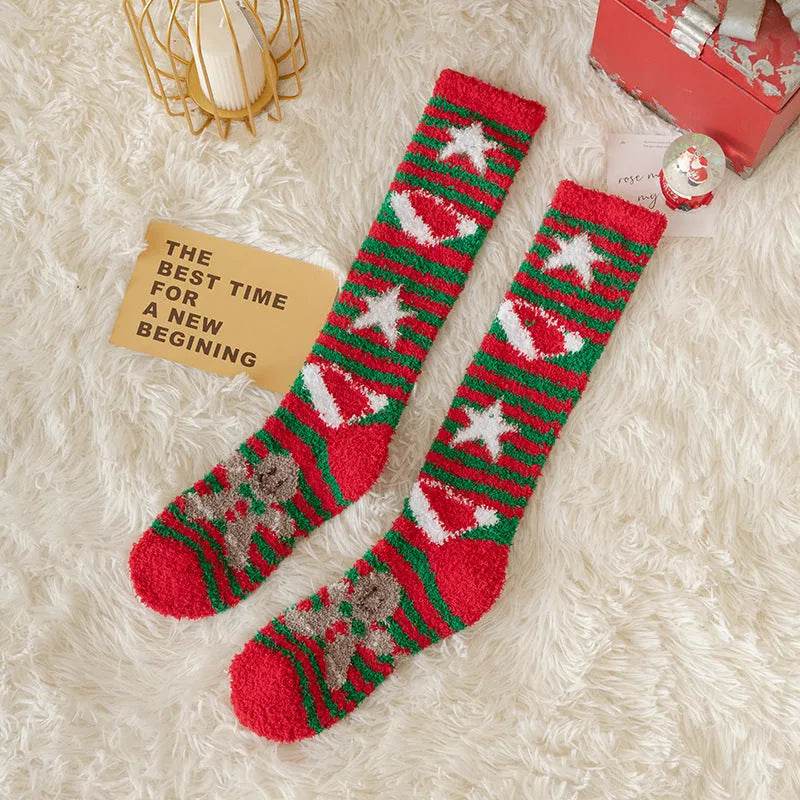 Coral Fleece Stockings Cartoon Thermal Christmas Room Socks 