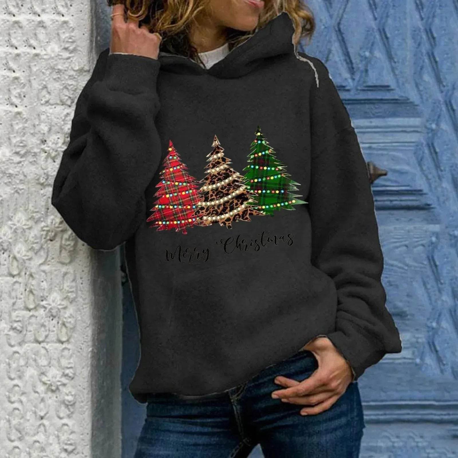 Merry Christmas tree Cashmere hoodie sweater loose top 